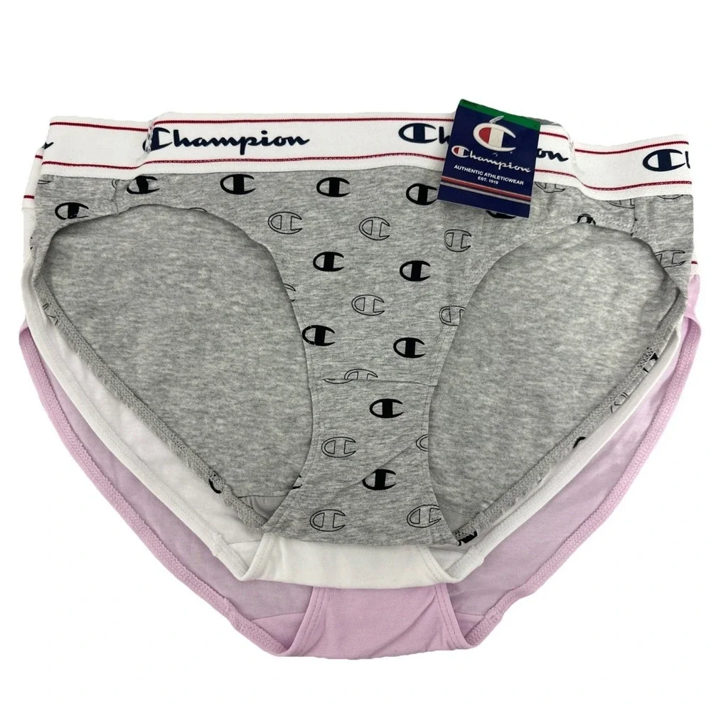 Champion Women's Authentic Athleticwear Bikini Underwear Gray/white/Pink Size L
